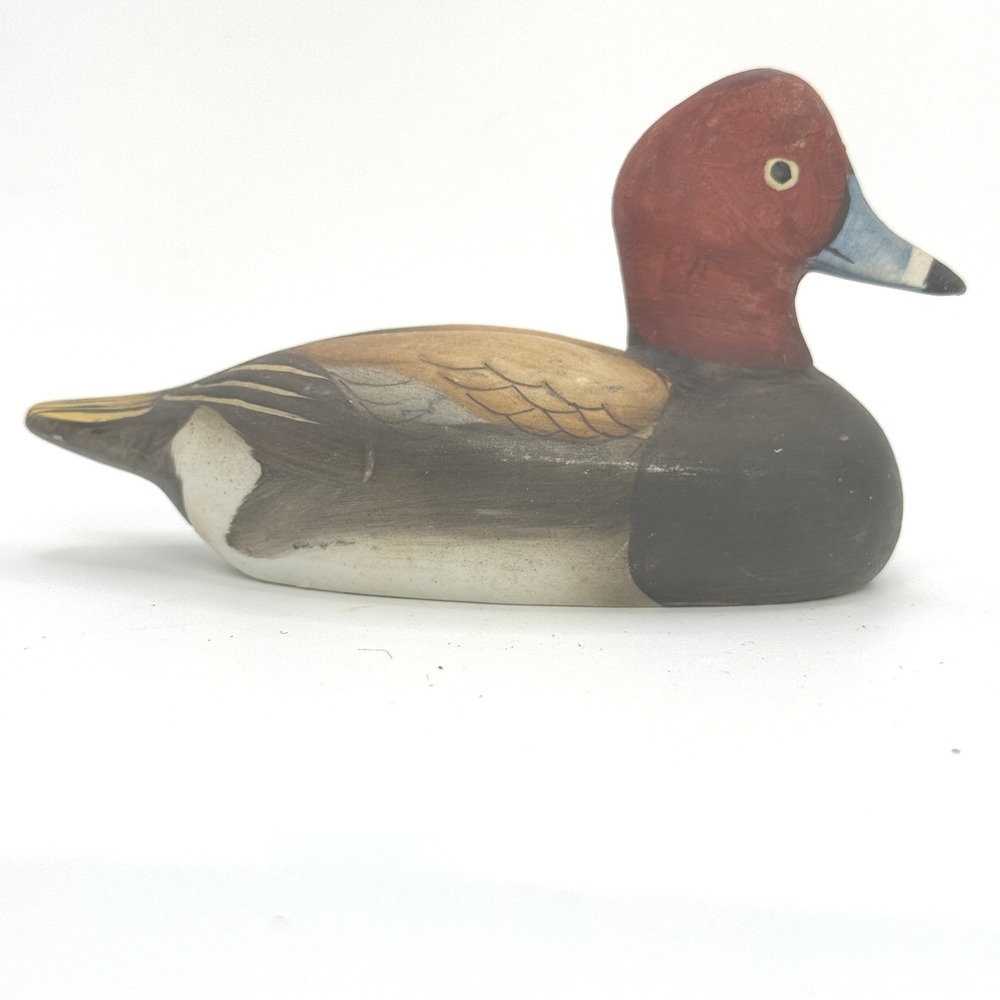WIW Duck Decoy Figurine Unisex Small Red Brown Hand Painted Ceramic Decor